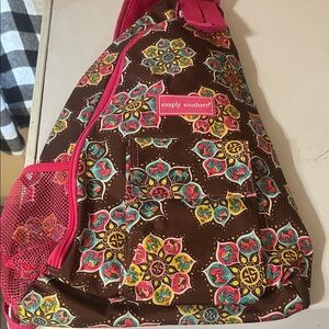 NWOT Simply Southern Women's Floral Brown, Aqua and Pink Side Backpack